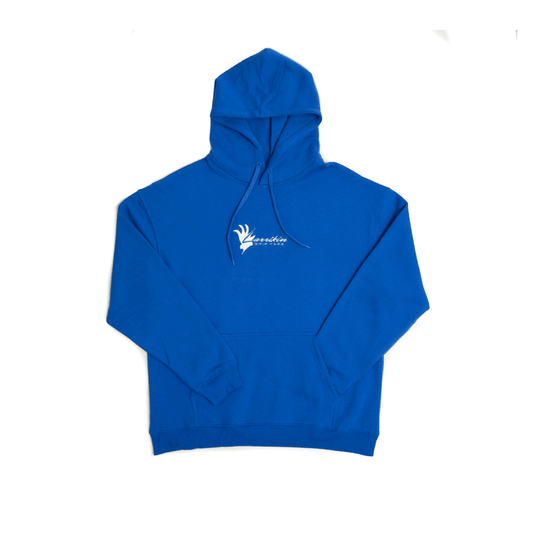 Larrikin Griptape Signature Hoodie, Royal Blue, White Embroidery of signature logo. Front on